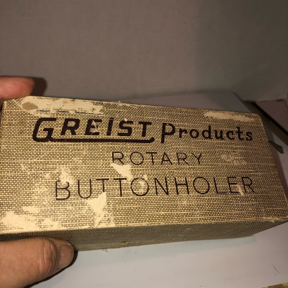 Vintage Greist Products Rotary Buttonholer with attachments and manual - 1956-
